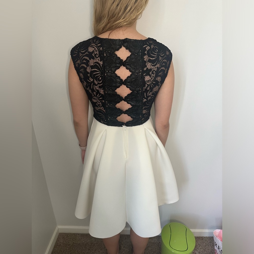Black and White Lace High Low Dress